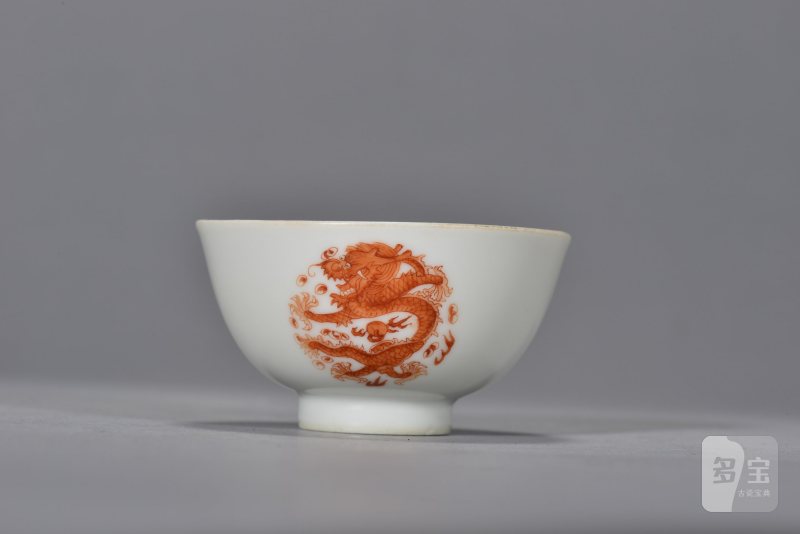 清光绪 矾红团龙纹杯 - 图3